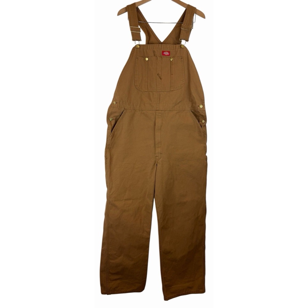 Dickies Overalls Mens 36x30 Brown Bib Hammer Loop Workwear‎ Carpenter Canvas NEW